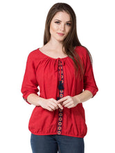 Load image into Gallery viewer, Tassel Tie Up Embroidered Top