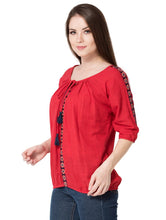 Load image into Gallery viewer, Tassel Tie Up Embroidered Top