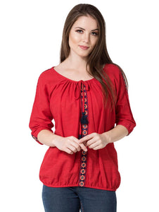 Tassel Tie Up Embroidered Top