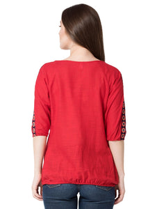 Tassel Tie Up Embroidered Top