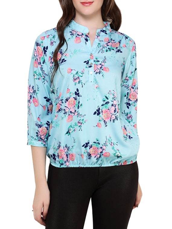 Mandarin Neck Floral Blouson Top