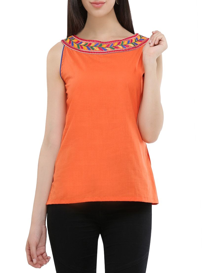 Orange Cotton Regular Top