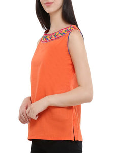 Orange Cotton Regular Top