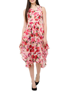 Sleeveless Floral Asymmetric Dress