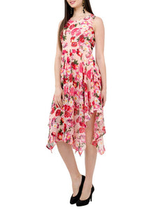 Sleeveless Floral Asymmetric Dress